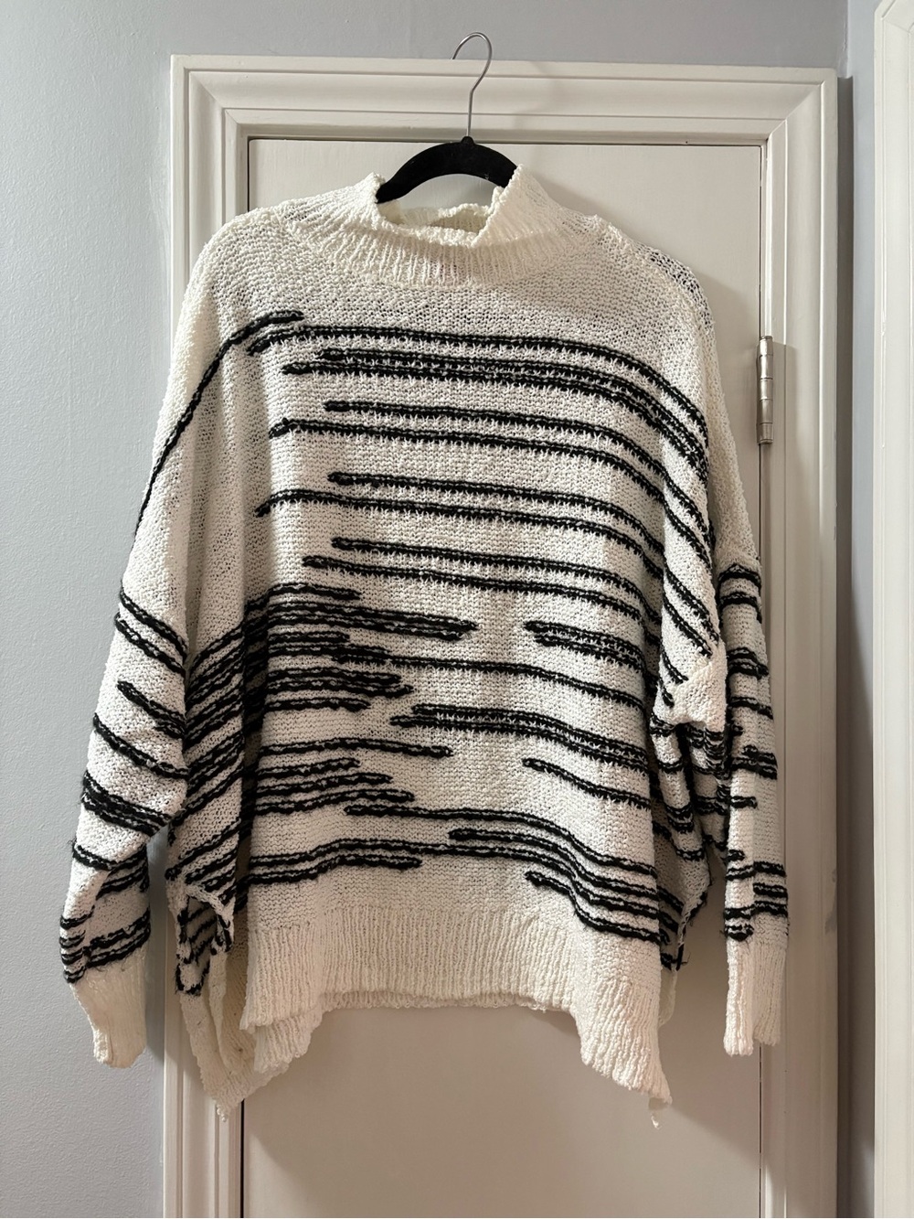 Vince Camuto Oversized Cream and Black Striped Knit Sweater